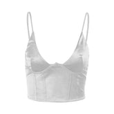 Solid Color Satin V Neck Crop Corset